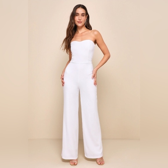 Lulus Pants - Lulus Edith White Strapless Wide-Leg Jumpsuit Size XL